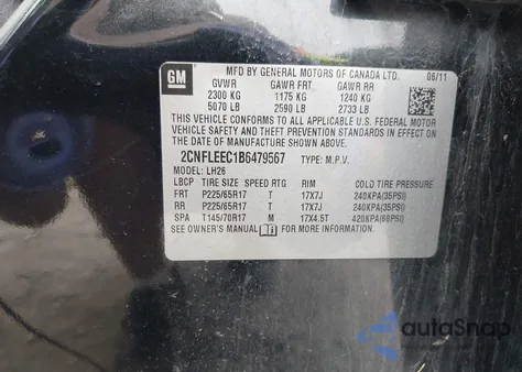 2011 Chevrolet Equinox 1Lt из США, поврежденный, VIN 2CNFLEEC1B6479567